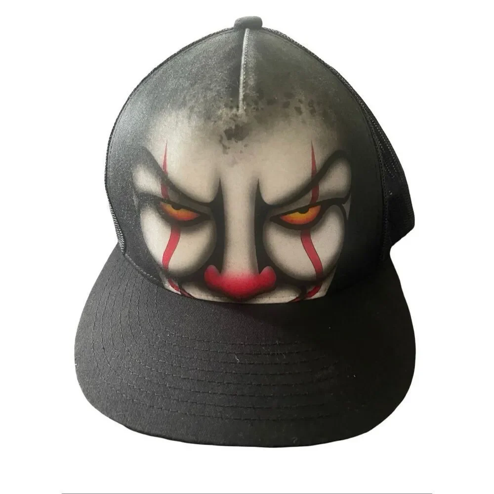 The Classics Yupoong Mens Black Pennywise Big Face Mesh Trucker Snapback Hat Cap